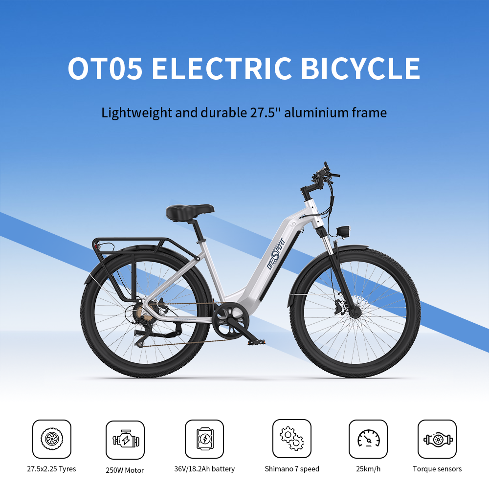 OneSport OT05 PRO WHITE - e-Bike Avanzata | Motore 250W | Batteria Estraibile | Display LCD