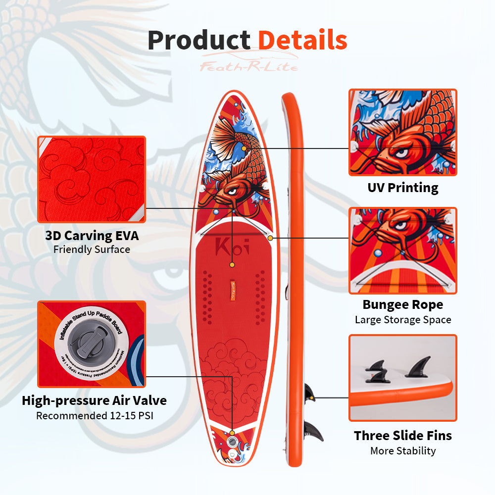 SUP Gonfiabile FathRide 335*83*15 | Portata 165kg+ | Design Koi Esclusivo | Kit Completo