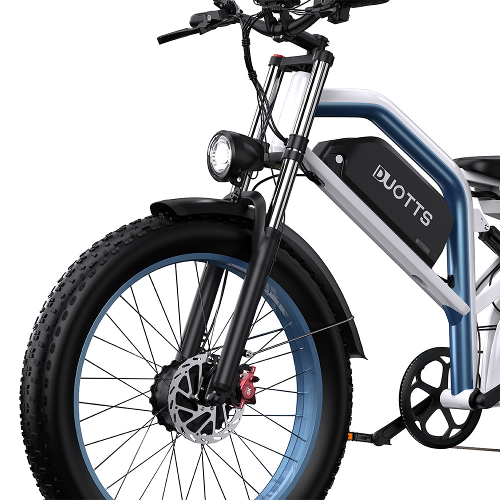 DUOTTS N26 WHITE-BLUE – E-Bike con Doppia Modalità di Guida, DOPPIO MOTORE 750W, Display LCD Avanzato e Sospensione Regolabile