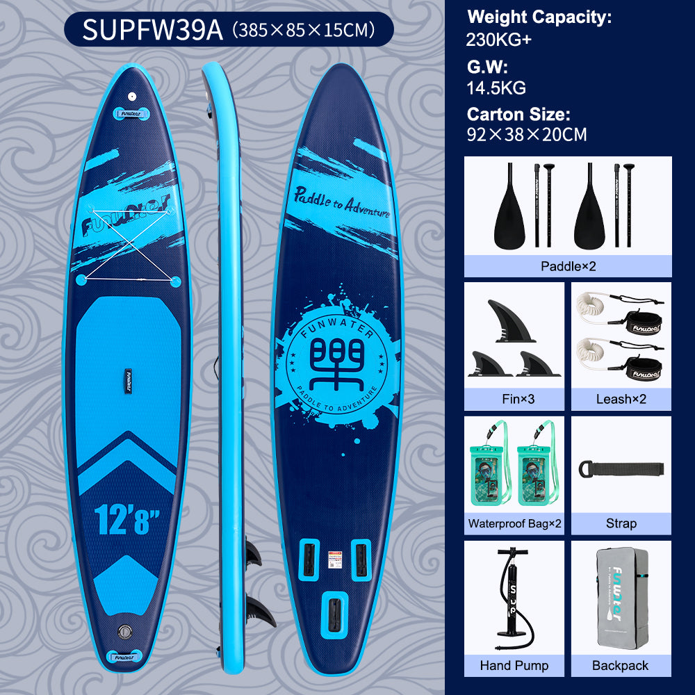 Tavola SUP Gonfiabile WAVE 385*85*15 | Portata 230kg+ | XXL Extra Large | Doppia Pagaia | Kit Completo per 2 Persone