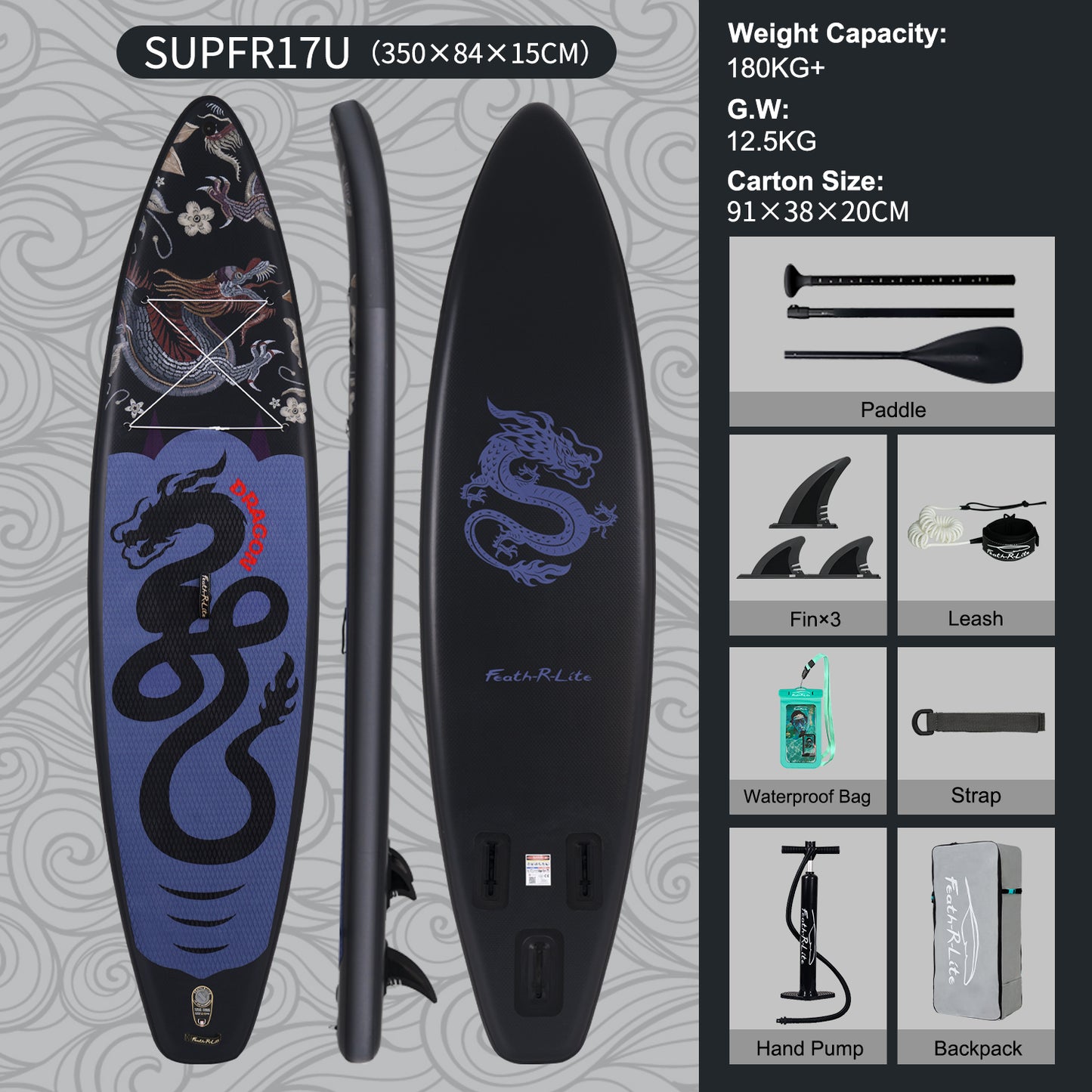 Tavola SUP Gonfiabile Pulse 350*84*15 | Portata 180kg+ | Ultra Stabile | Base GoPro | Kit Completo