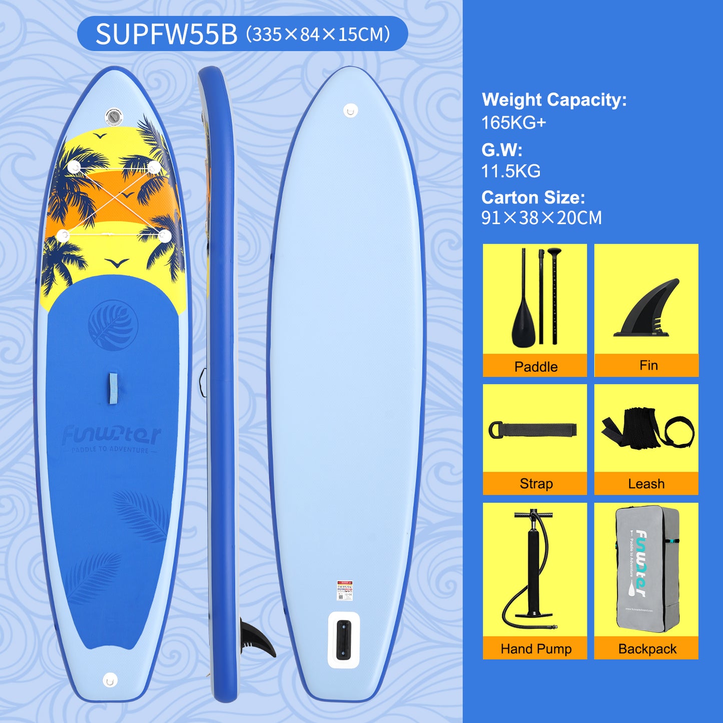 Tavola SUP Gonfiabile HAWAII Z 335*84*15 | Portata 165kg+ | Design Moderno | Leggero 11.5kg | Kit Completo