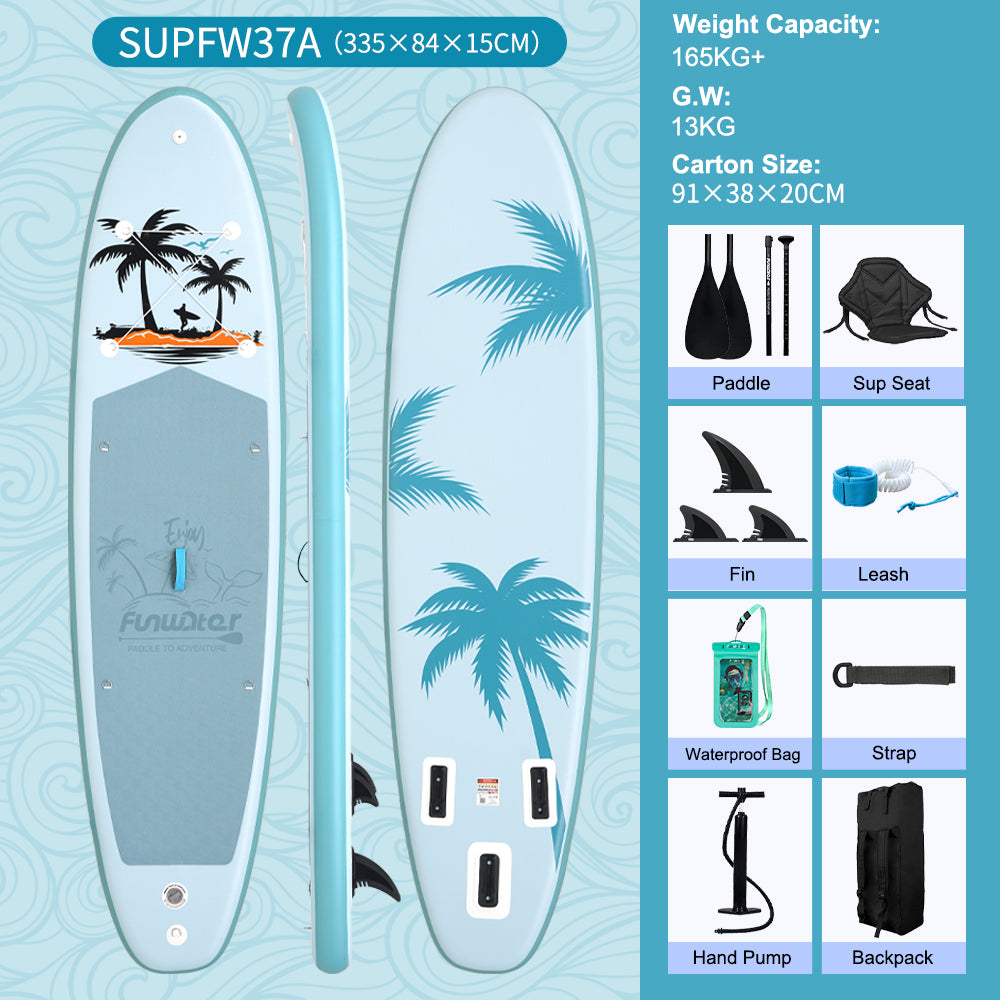Tavola SUP Gonfiabile MIAMI 335x84x15 | Portata 165kg+ | Con Seggiolino | Base GoPro | Kit Pesca Completo