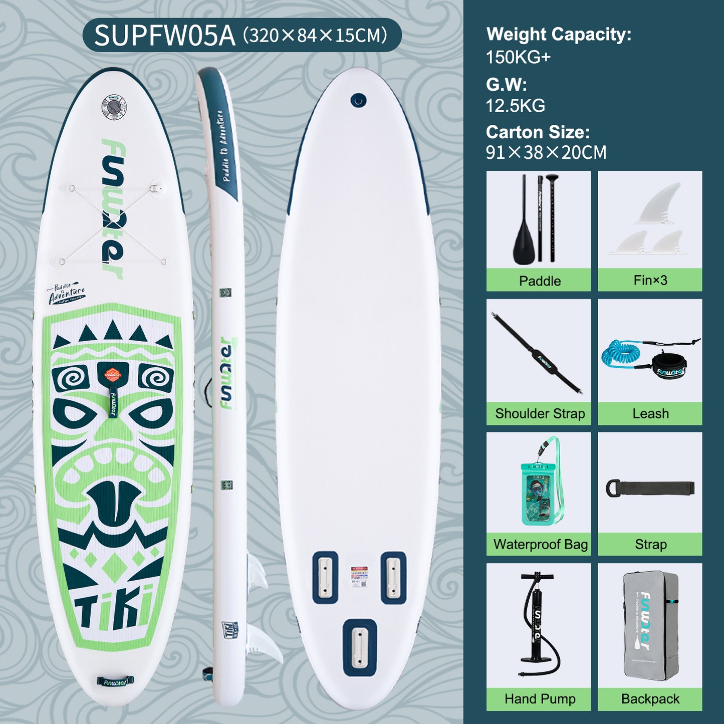 Tavola SUP gonfiabile 'avventura' 320*84*15 | Portata 150kg | Dual Layer GoPro | Kit Completo (Copia)