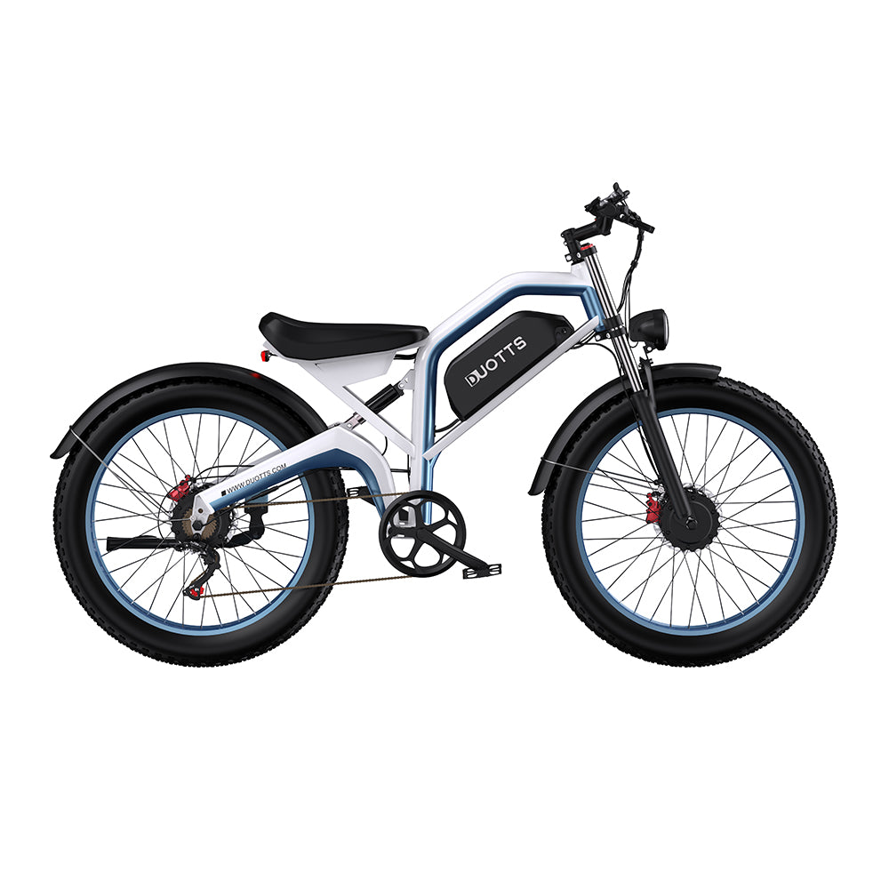DUOTTS N26 WHITE-BLUE – E-Bike con Doppia Modalità di Guida, DOPPIO MOTORE 750W, Display LCD Avanzato e Sospensione Regolabile