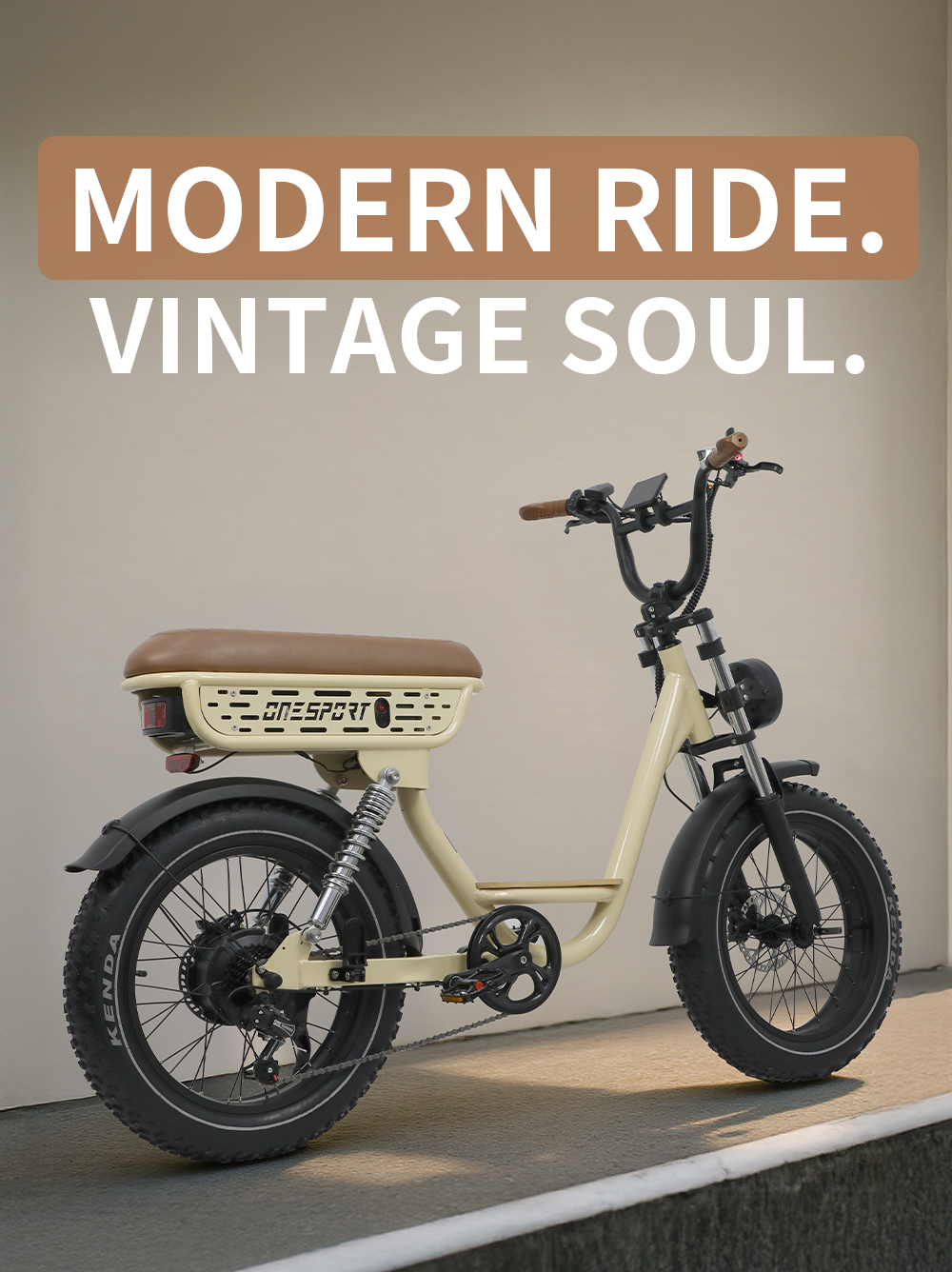 ONESPORT W77 BEIGE – E-BIKE Urbana con Batteria Integrata, Motore BAFANG 48V 500W e Display LCD