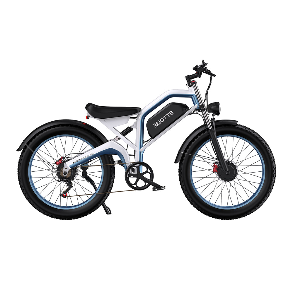 DUOTTS N26 WHITE-BLUE – E-Bike con Doppia Modalità di Guida, DOPPIO MOTORE 750W, Display LCD Avanzato e Sospensione Regolabile