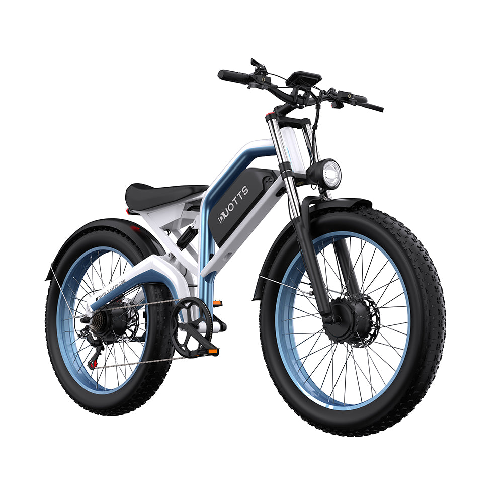 DUOTTS N26 WHITE-BLUE – E-Bike con Doppia Modalità di Guida, DOPPIO MOTORE 750W, Display LCD Avanzato e Sospensione Regolabile