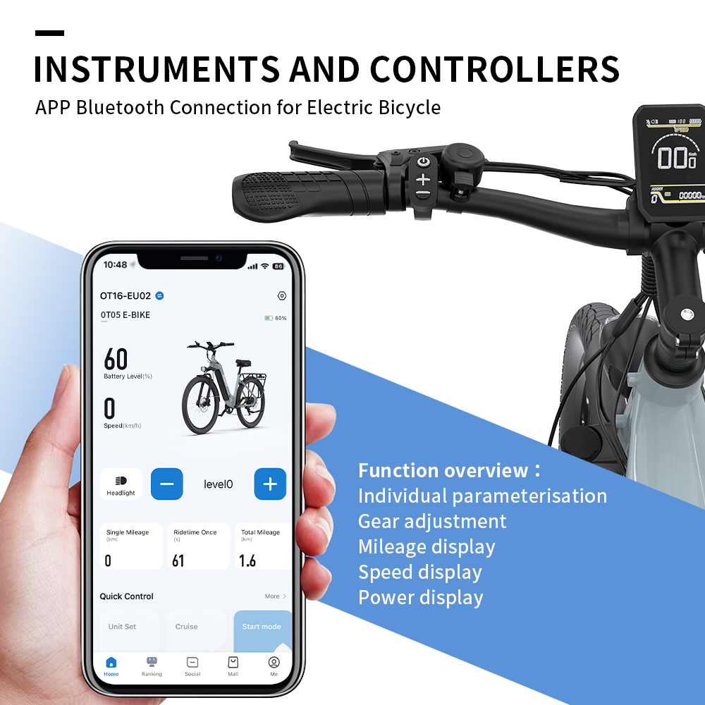 OneSport OT05 PRO GREY-BLUE - e-Bike Avanzata | Motore 250W | Batteria Estraibile | Display LCD
