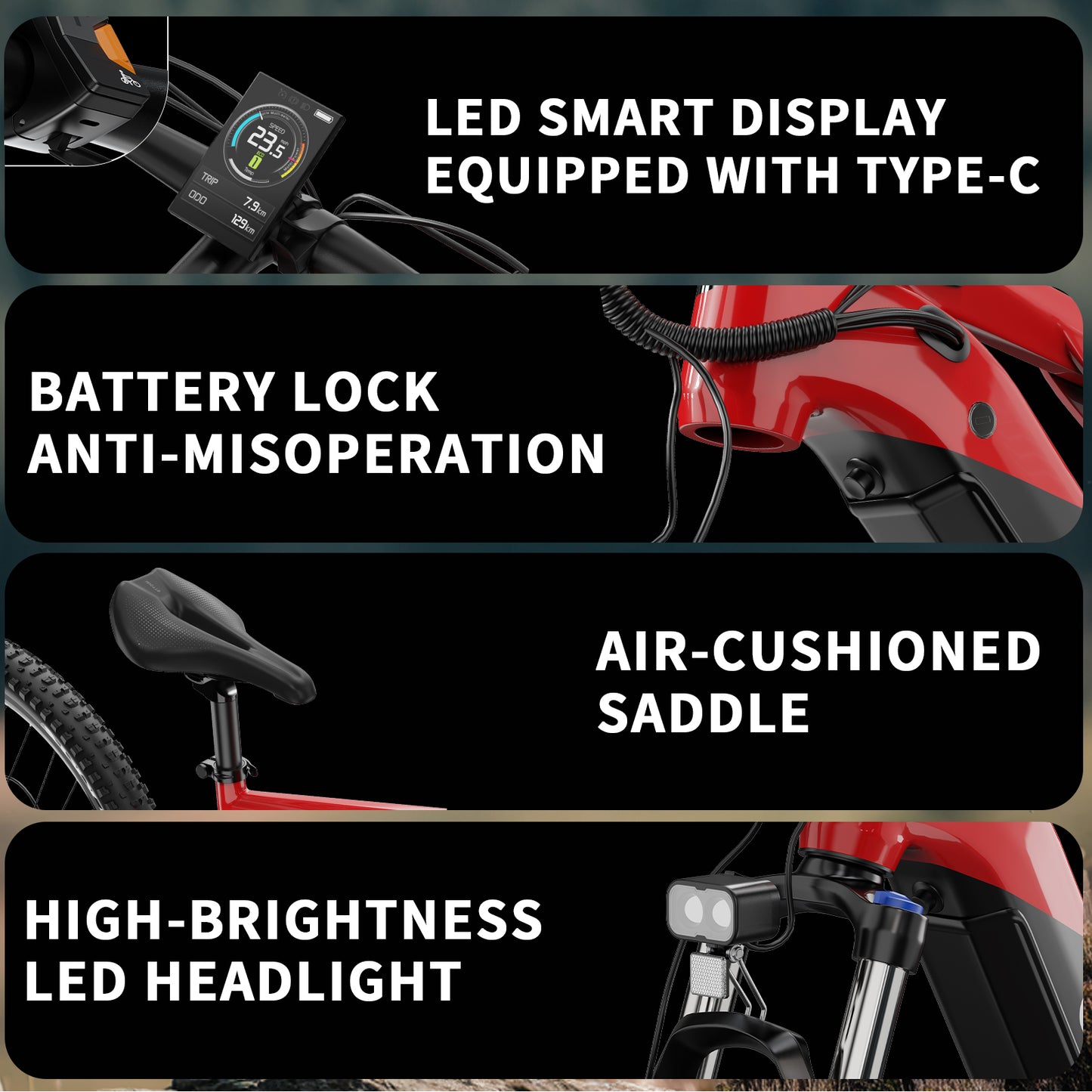 DUOTTS E29 Black-Red | Sospensione Doppia | Batteria Smart | Display Avanzato