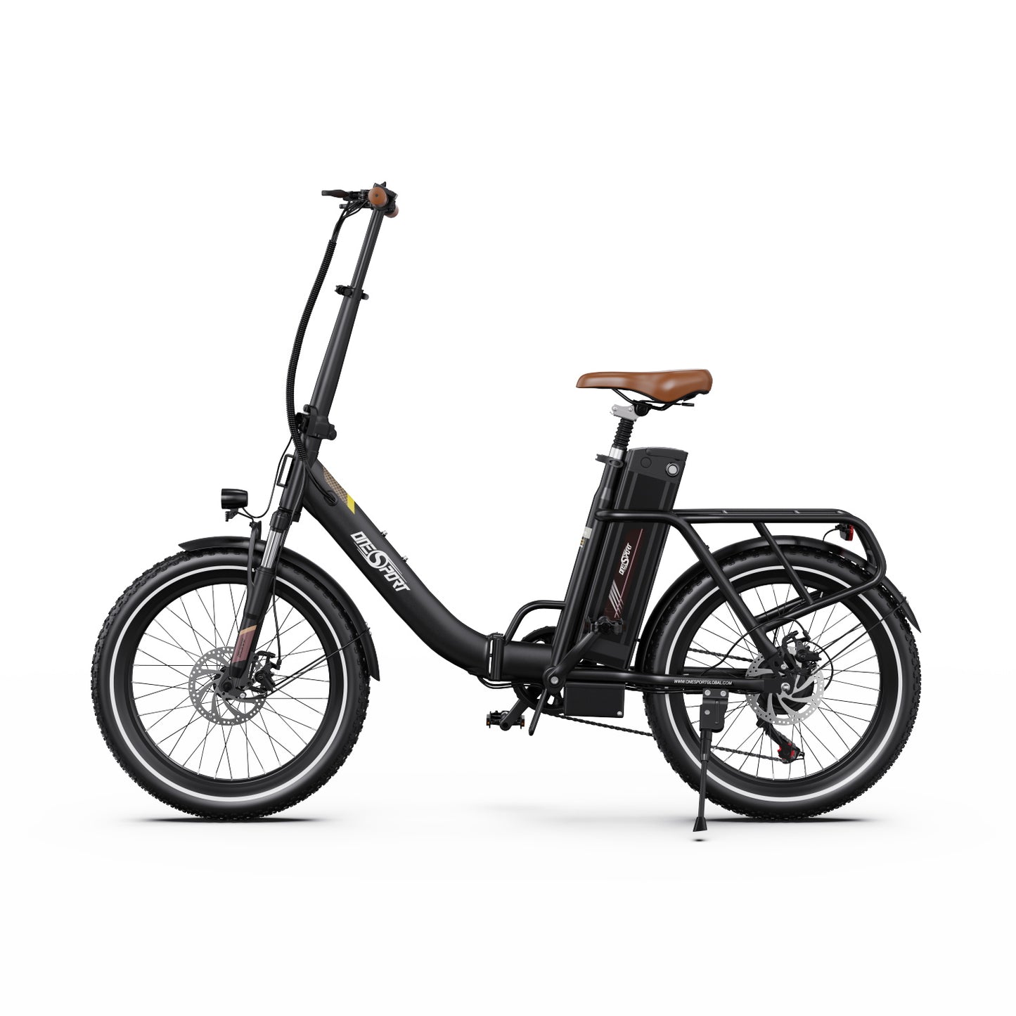 ONESPORT OT16 BLACK-BROWN – E-BIKE Pieghievole con Motore 48V 250W Potente, Batteria Rimovibile e Sospensioni