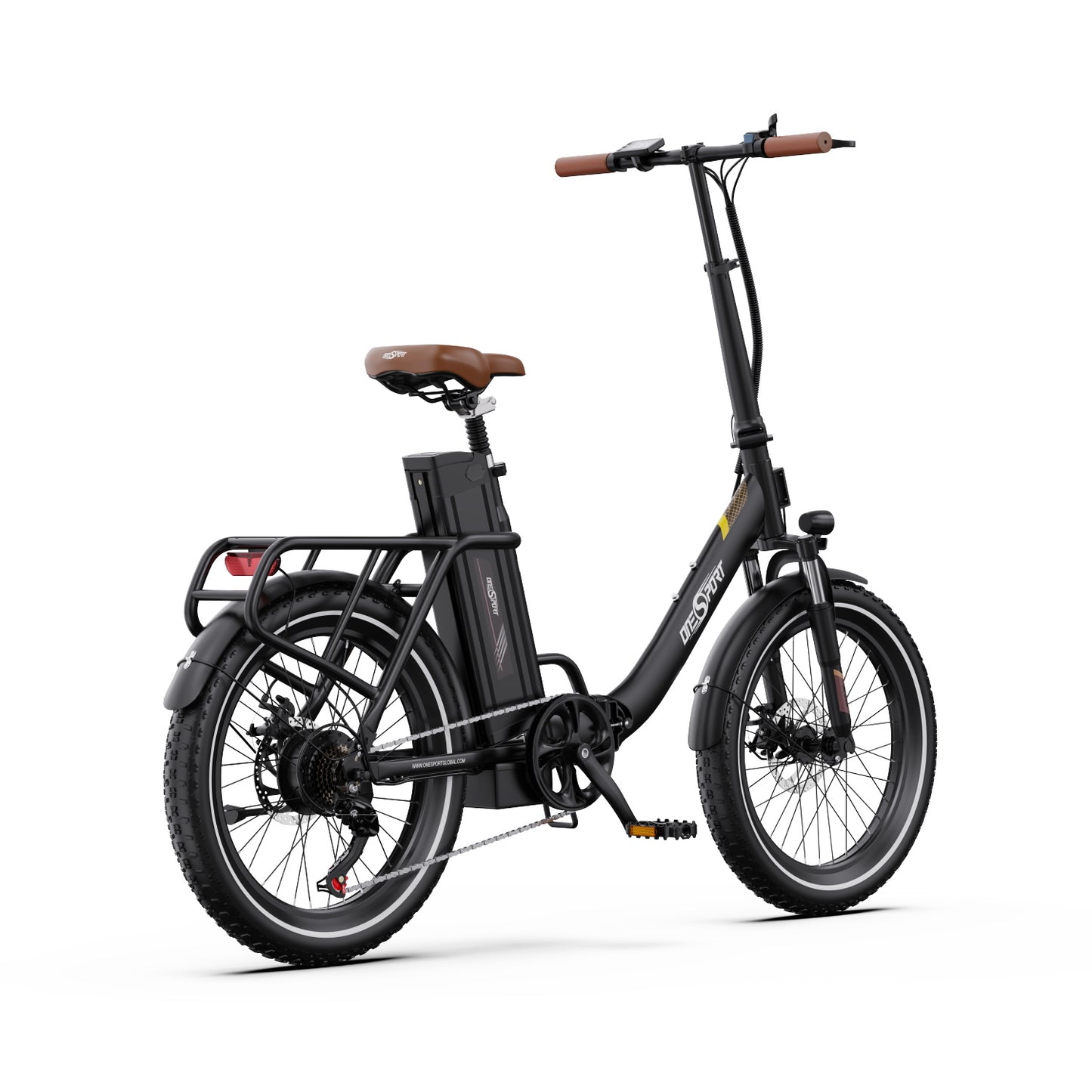 ONESPORT OT16 BLACK-BROWN – E-BIKE Pieghievole con Motore 48V 250W Potente, Batteria Rimovibile e Sospensioni