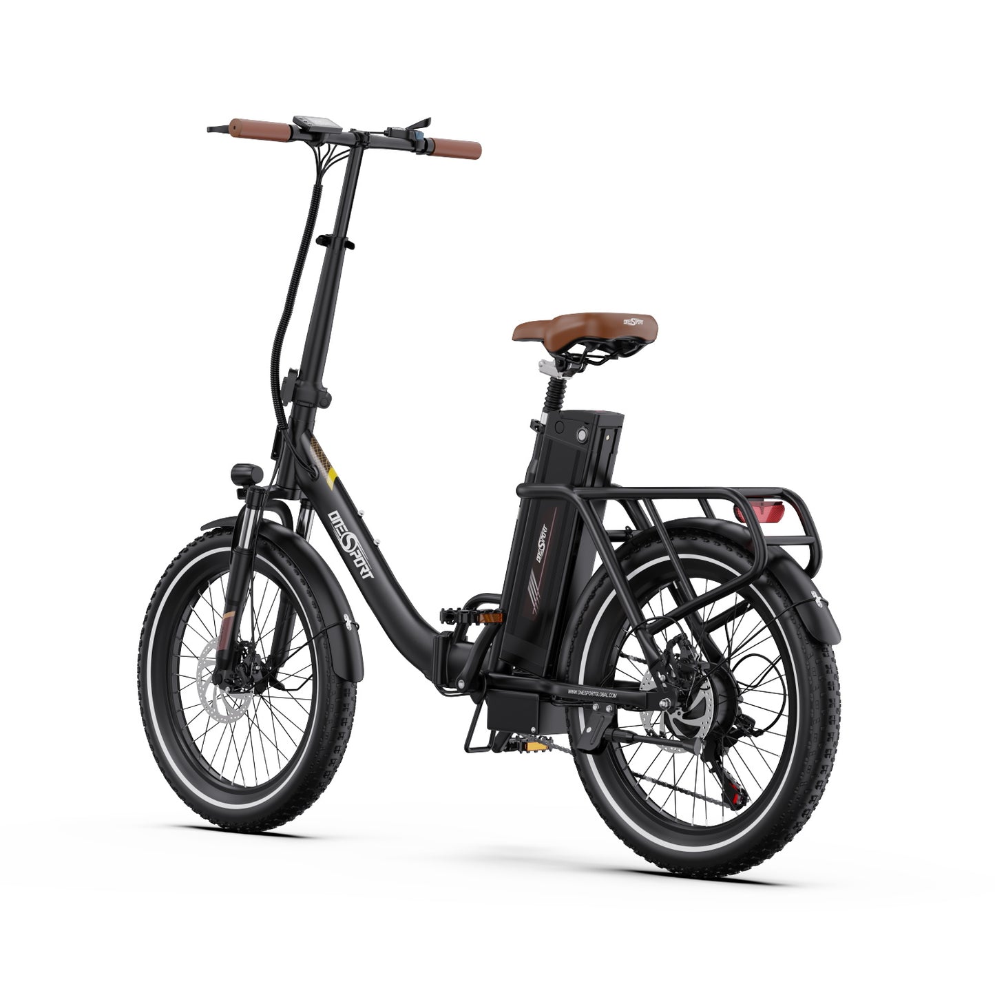 ONESPORT OT16 BLACK-BROWN – E-BIKE Pieghievole con Motore 48V 250W Potente, Batteria Rimovibile e Sospensioni