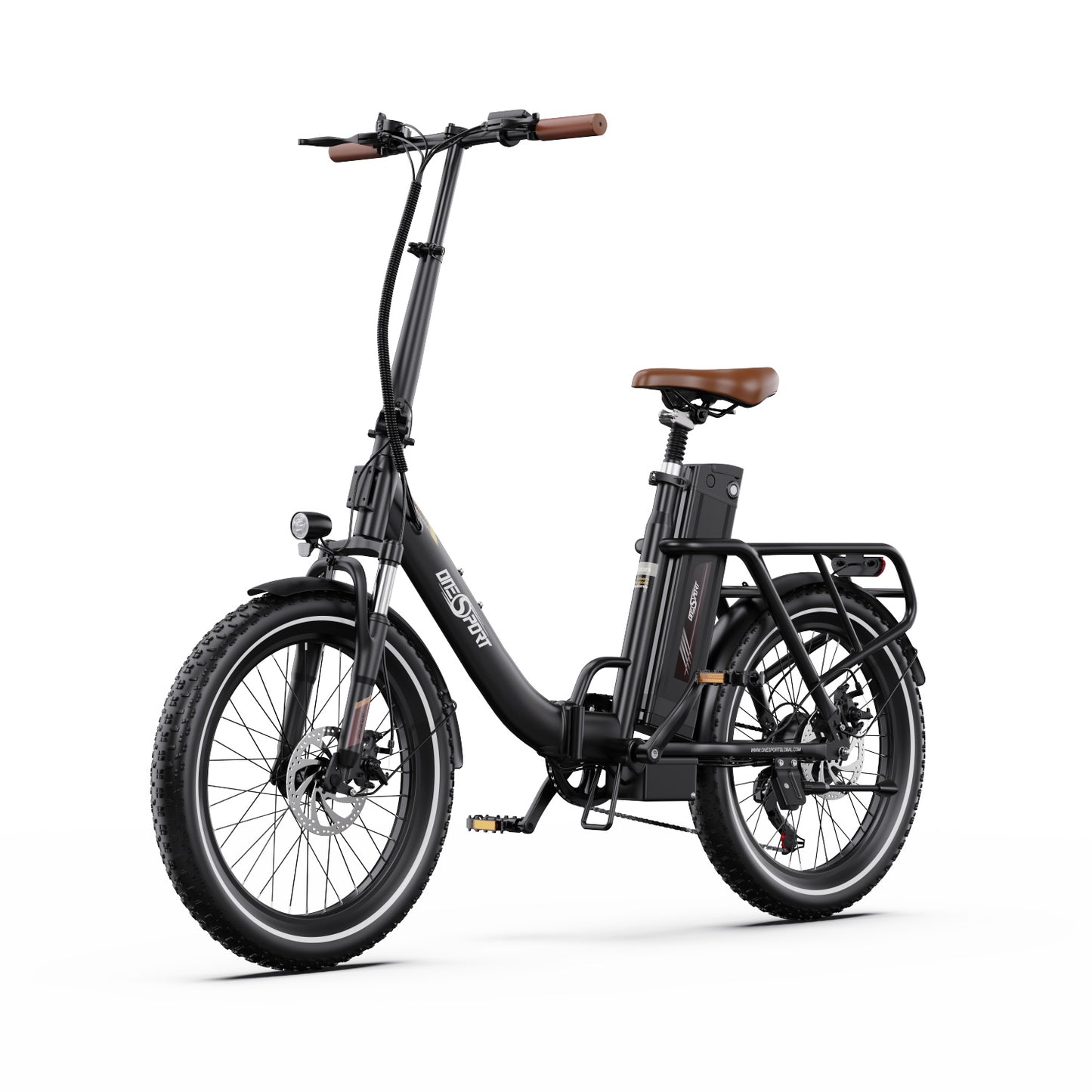 ONESPORT OT16 BLACK-BROWN – E-BIKE Pieghievole con Motore 48V 250W Potente, Batteria Rimovibile e Sospensioni