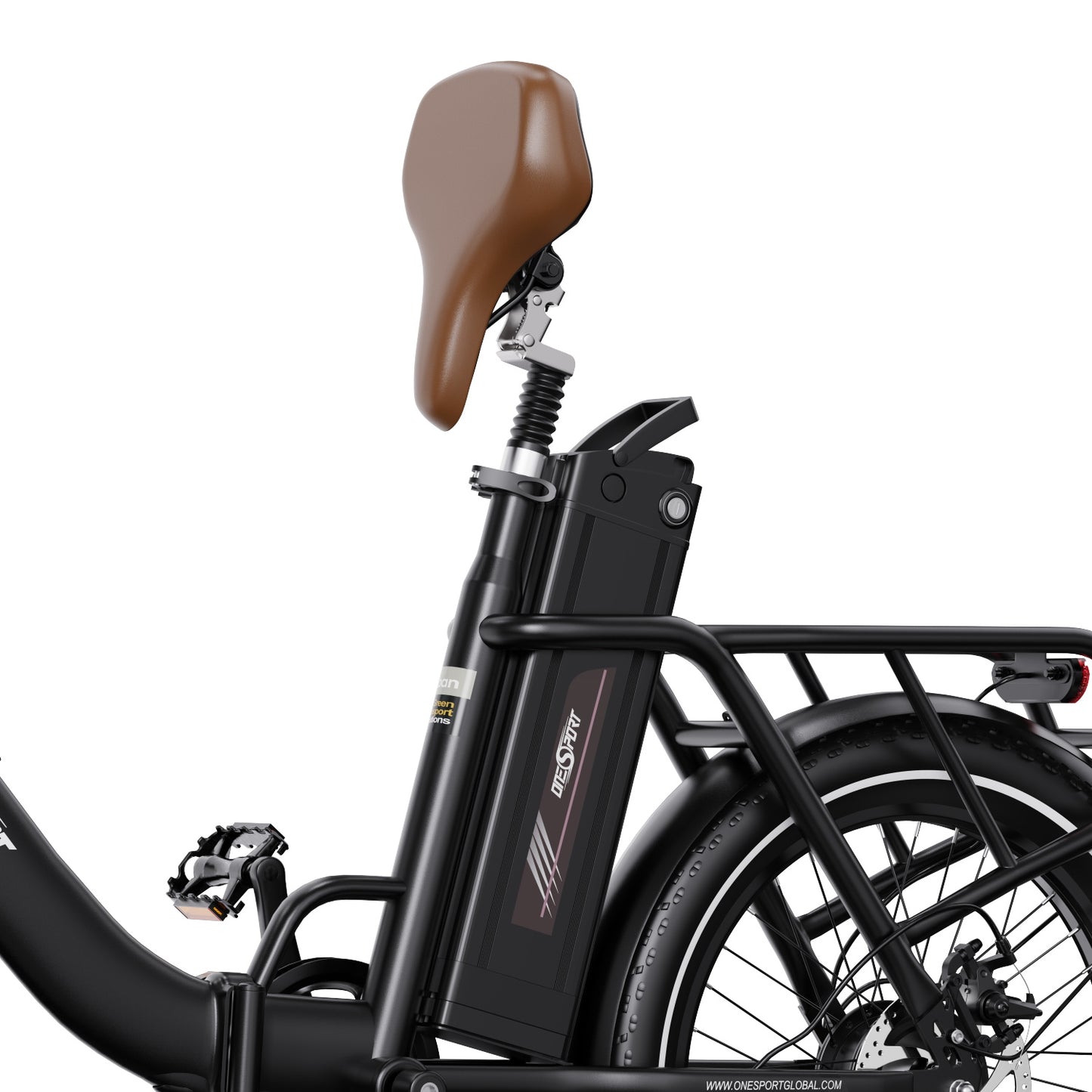 ONESPORT OT16 BLACK-BROWN – E-BIKE Pieghievole con Motore 48V 250W Potente, Batteria Rimovibile e Sospensioni