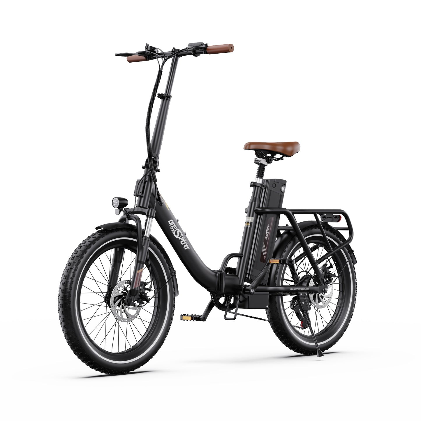 ONESPORT OT16 BLACK-BROWN – E-BIKE Pieghievole con Motore 48V 250W Potente, Batteria Rimovibile e Sospensioni