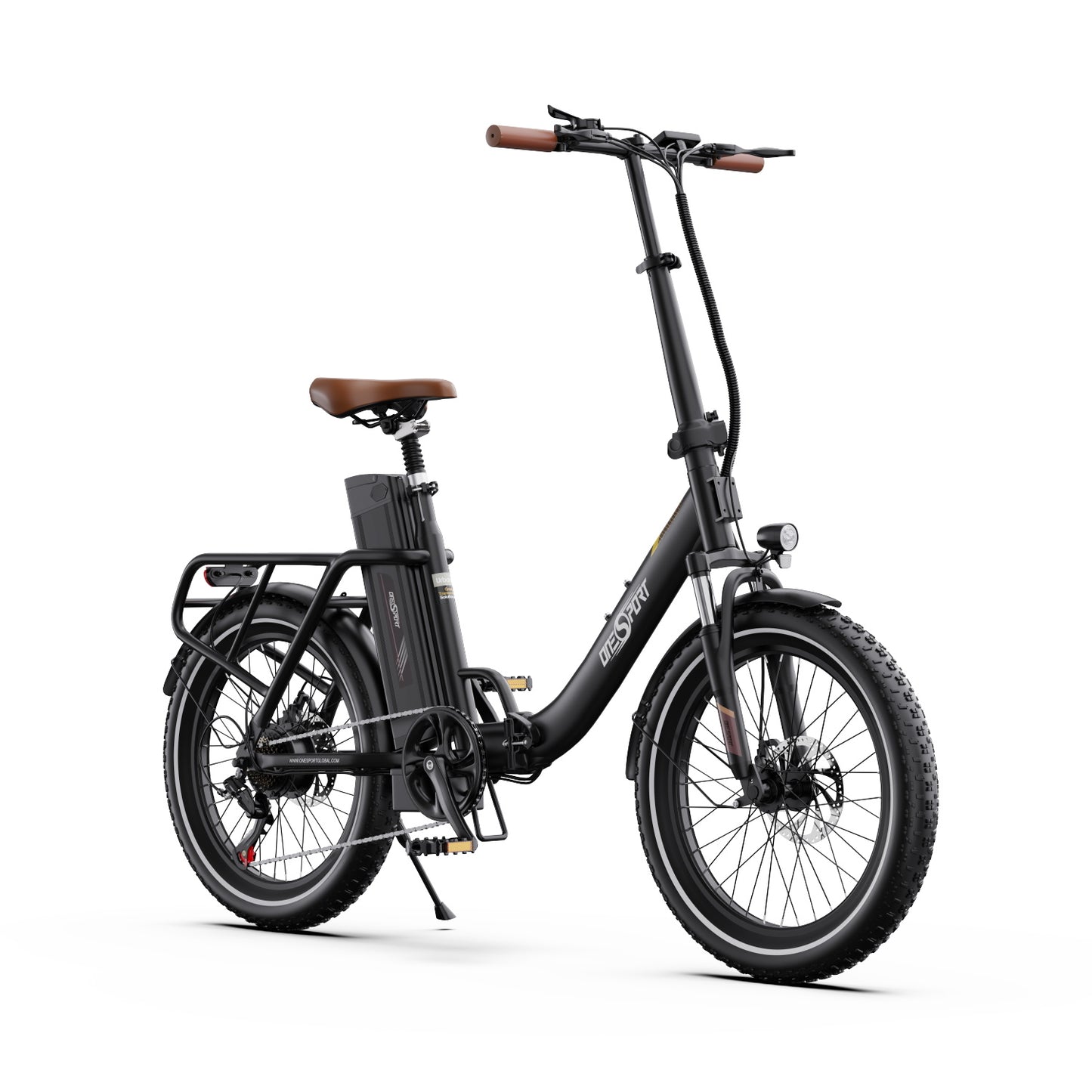 ONESPORT OT16 BLACK-BROWN – E-BIKE Pieghievole con Motore 48V 250W Potente, Batteria Rimovibile e Sospensioni