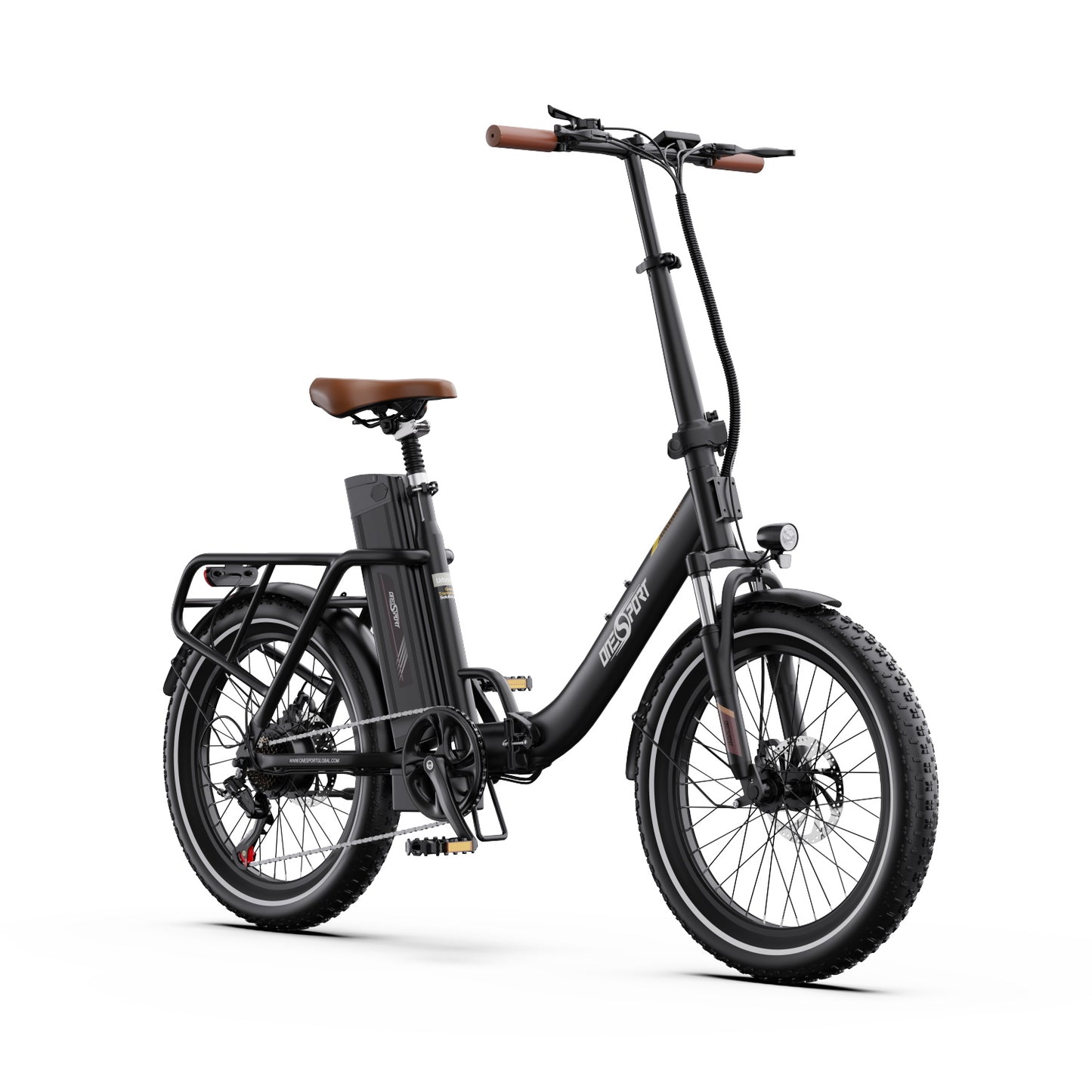 ONESPORT OT16 BLACK-BROWN – E-BIKE Pieghievole con Motore 48V 250W Potente, Batteria Rimovibile e Sospensioni
