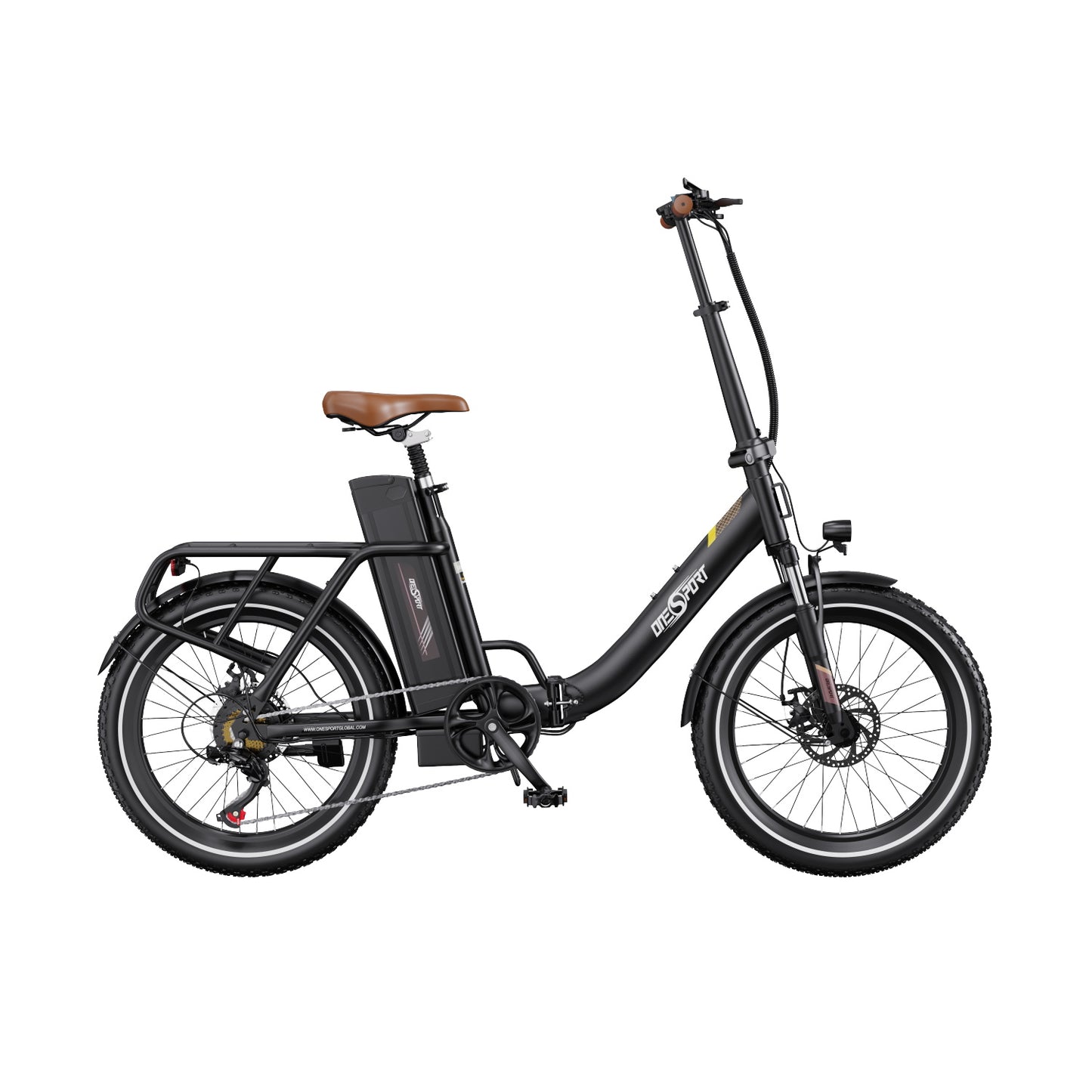 ONESPORT OT16 BLACK-BROWN – E-BIKE Pieghievole con Motore 48V 250W Potente, Batteria Rimovibile e Sospensioni