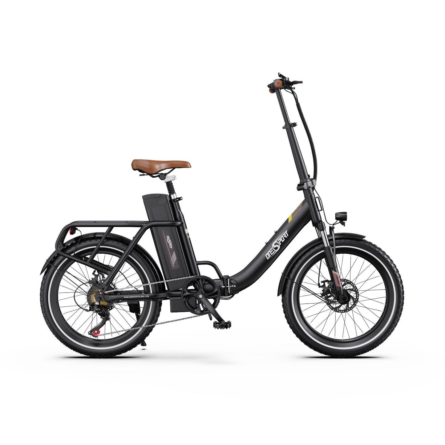 ONESPORT OT16 BLACK-BROWN – E-BIKE Pieghievole con Motore 48V 250W Potente, Batteria Rimovibile e Sospensioni