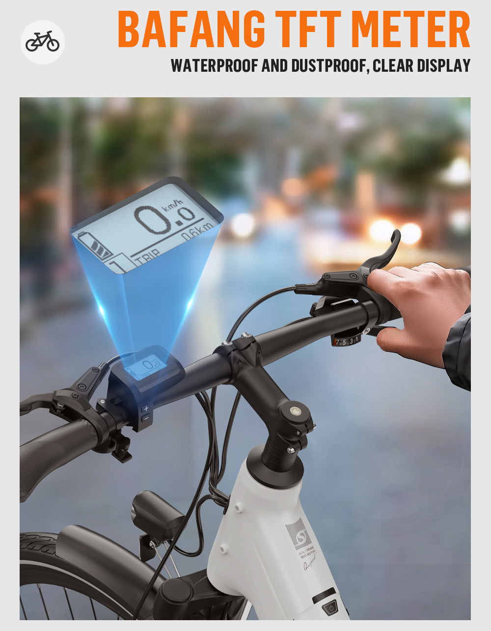 ONESPORT OT-07 WHITE– E-Bike Urbana con Motore BAFANG da 250W 36V, Batteria Rimovibile e Sospensione Regolabile