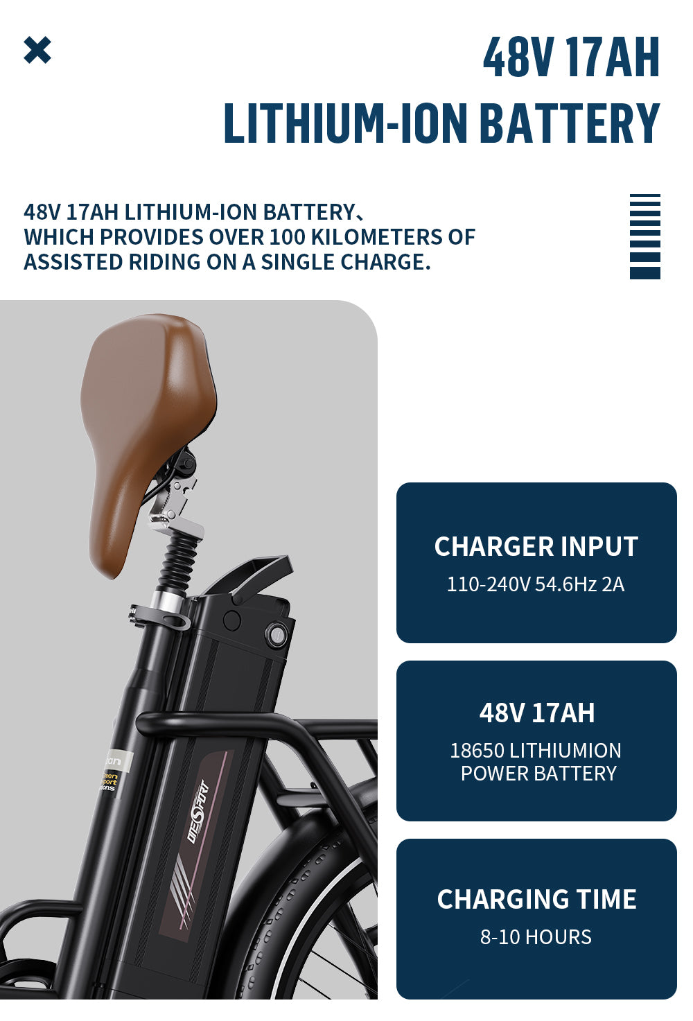 ONESPORT OT16 BLACK-BROWN – E-BIKE Pieghievole con Motore 48V 250W Potente, Batteria Rimovibile e Sospensioni