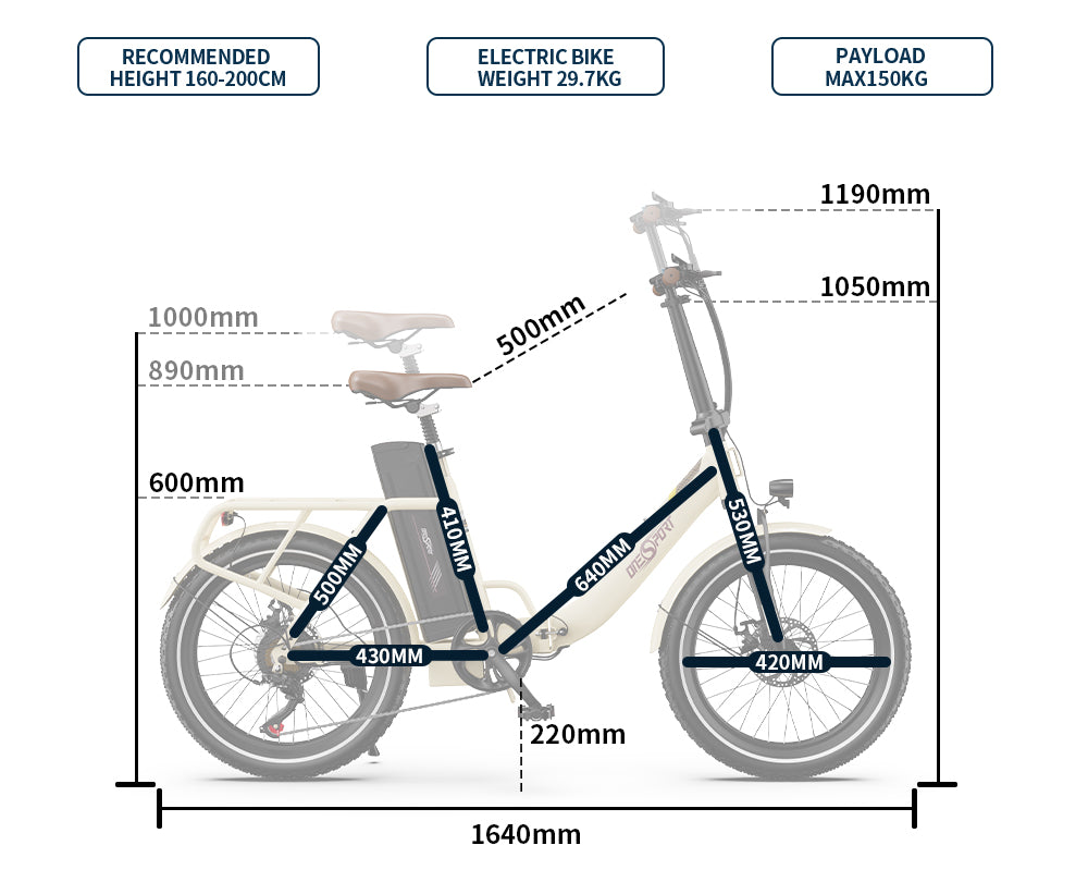 ONESPORT OT16 BLACK-BROWN – E-BIKE Pieghievole con Motore 48V 250W Potente, Batteria Rimovibile e Sospensioni