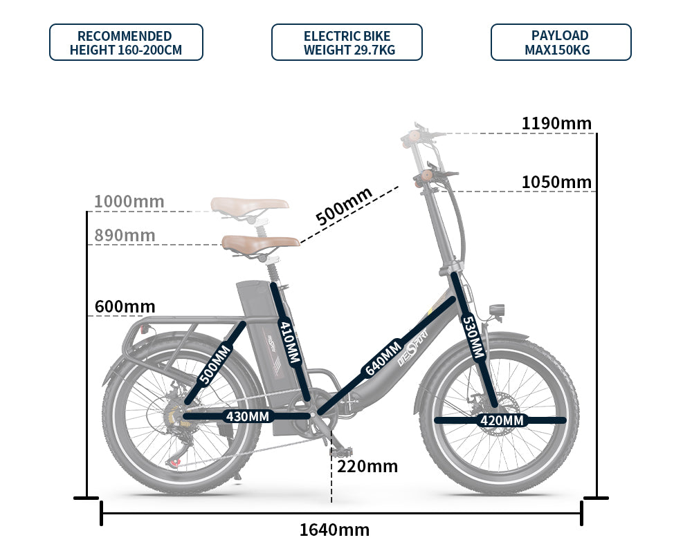ONESPORT OT16 BLACK-BROWN – E-BIKE Pieghievole con Motore 48V 250W Potente, Batteria Rimovibile e Sospensioni