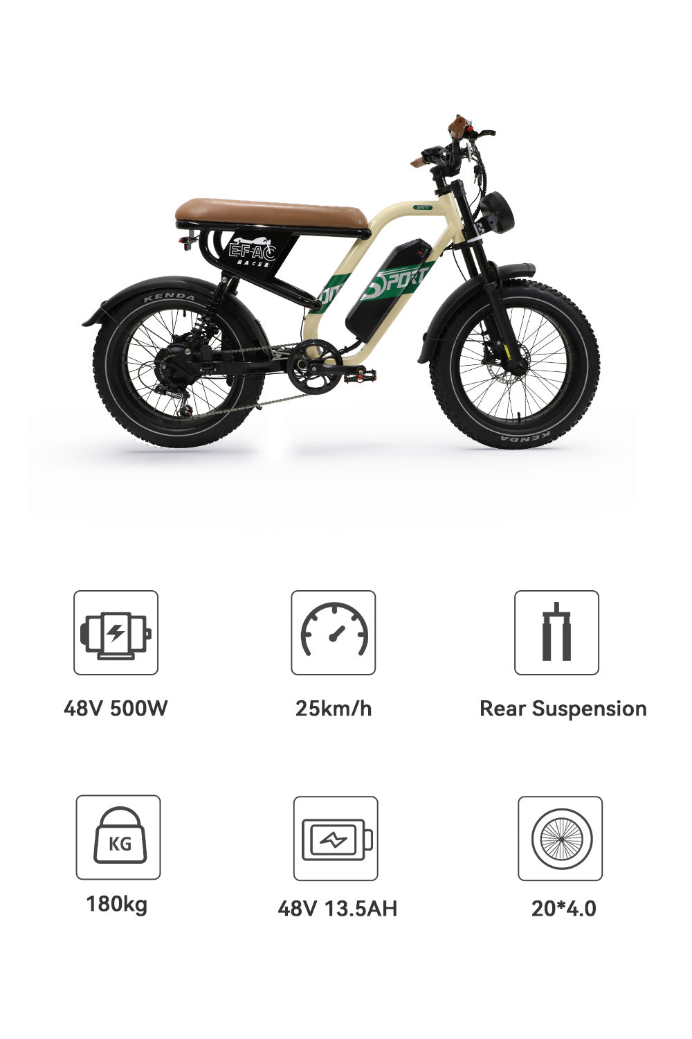 ONESPORT W66 BEIGE – E-BIKE Urbana con Batteria Integrata, Motore BAFANG 48V  500W e Display LCD