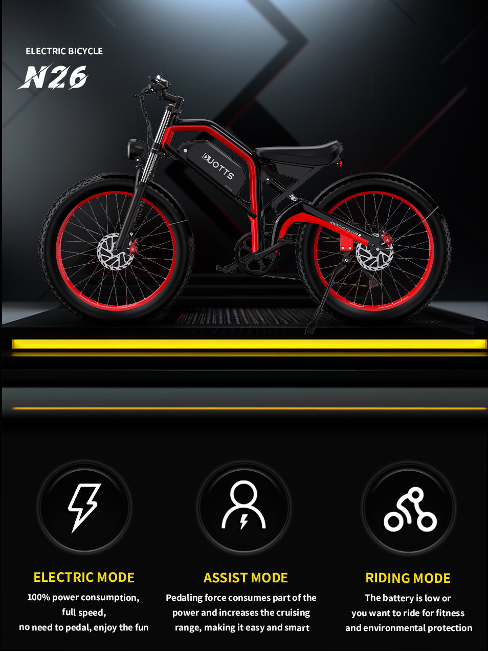 DUOTTS N26 RED – E-Bike con Doppia Modalità di Guida, DOPPIO MOTORE 750W, Display LCD Avanzato e Sospensione Regolabile