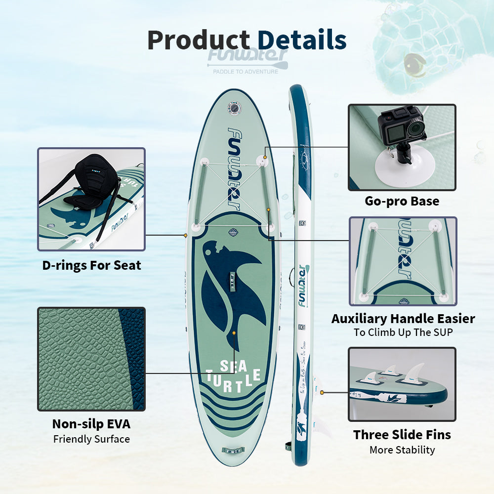 Tavola SUP gonfiabile 'Sea Turtle' 10'6" | Portata 150kg | Dual Layer & Seggiolino | Kit Completo