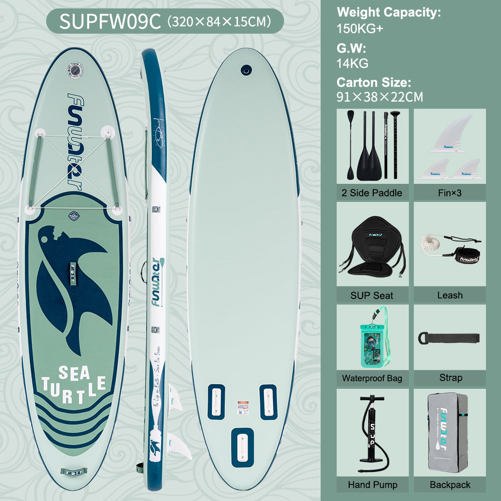 Tavola SUP gonfiabile 'Sea Turtle' 10'6" | Portata 150kg | Dual Layer & Seggiolino | Kit Completo