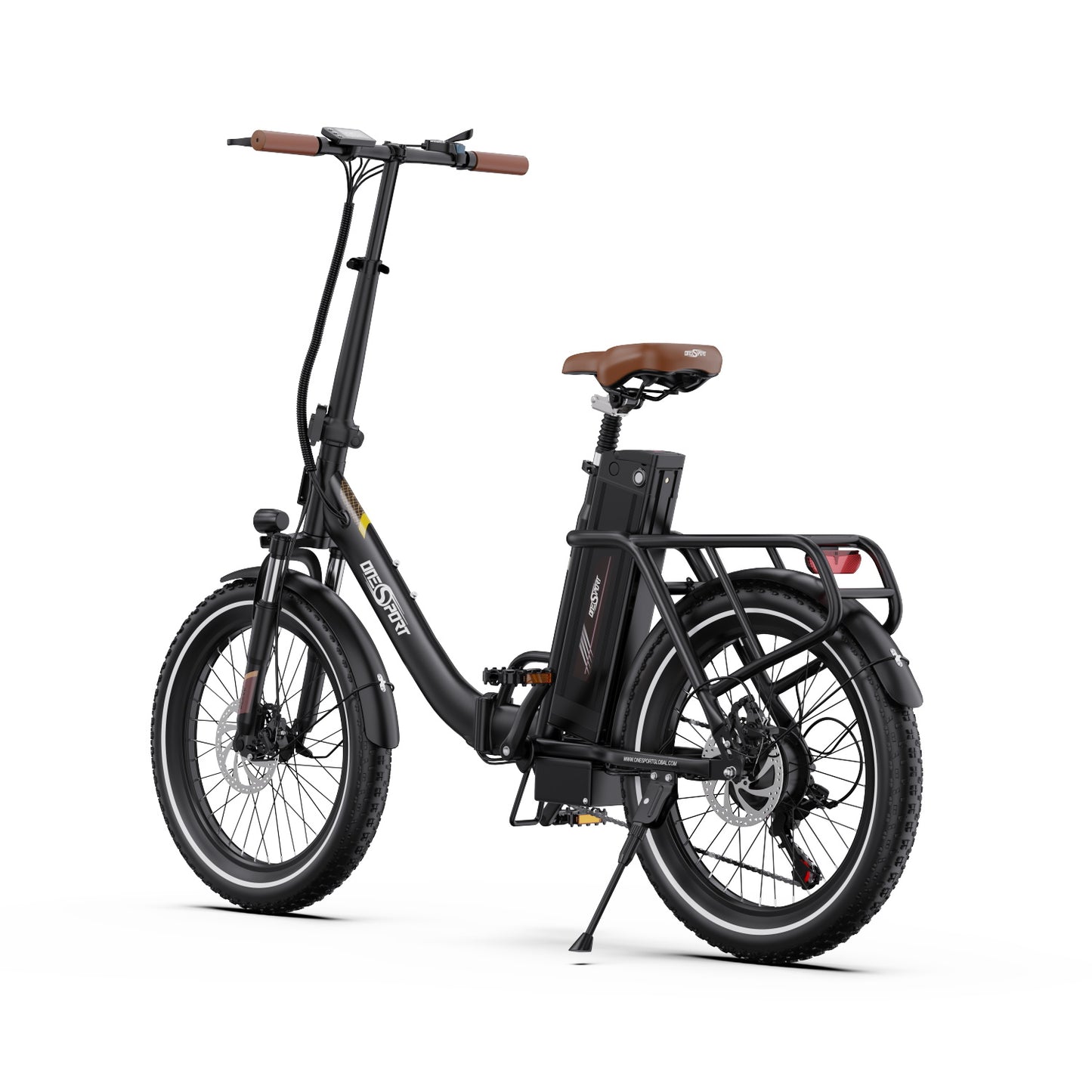 ONESPORT OT16 BLACK-BROWN – E-BIKE Pieghievole con Motore 48V 250W Potente, Batteria Rimovibile e Sospensioni
