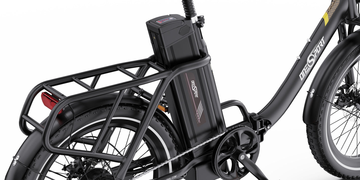 ONESPORT OT16 BLACK-BROWN – E-BIKE Pieghievole con Motore 48V 250W Potente, Batteria Rimovibile e Sospensioni
