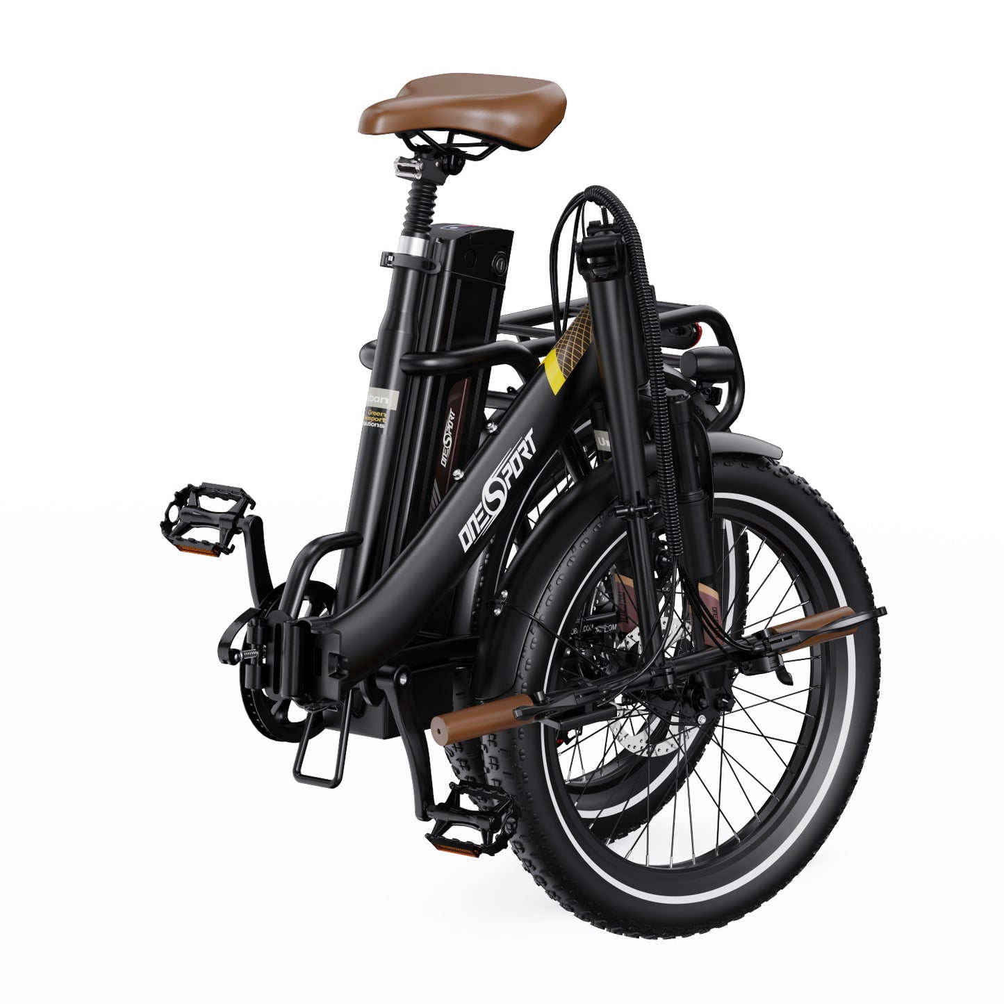 ONESPORT OT16 BLACK-BROWN – E-BIKE Pieghievole con Motore 48V 250W Potente, Batteria Rimovibile e Sospensioni